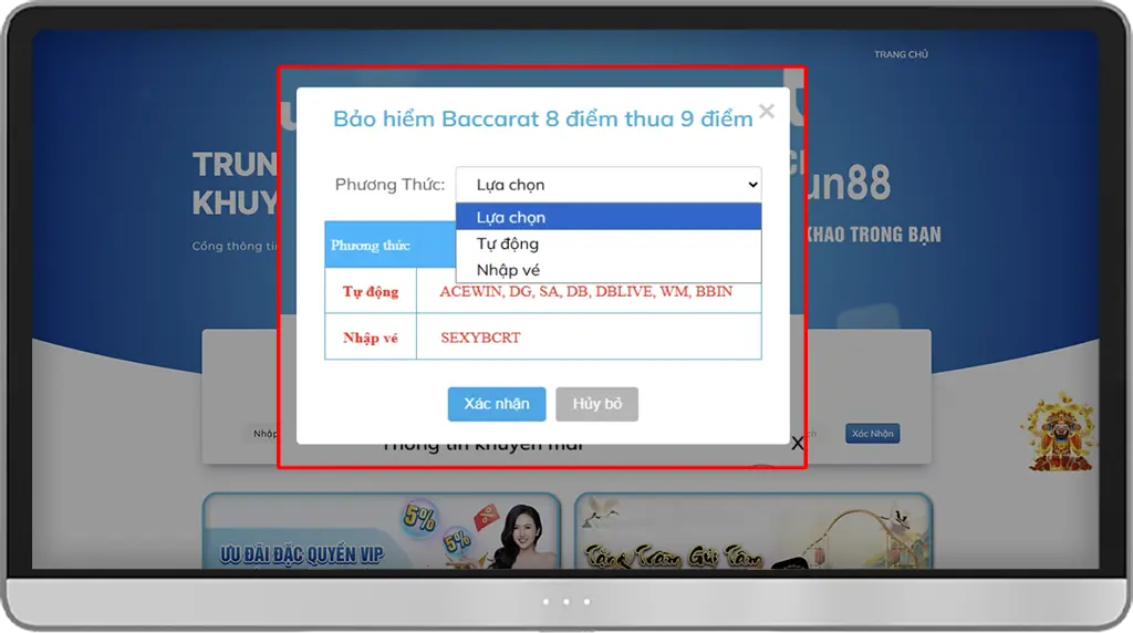 Bước 3: Lựa chọn phù hợp với sảnh game tham gia  sau đó nhấn XÁC NHẬN